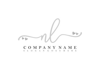 İlk imzalı NL el yazısı kadın logosu, makyaj, düğün, moda, kalple.