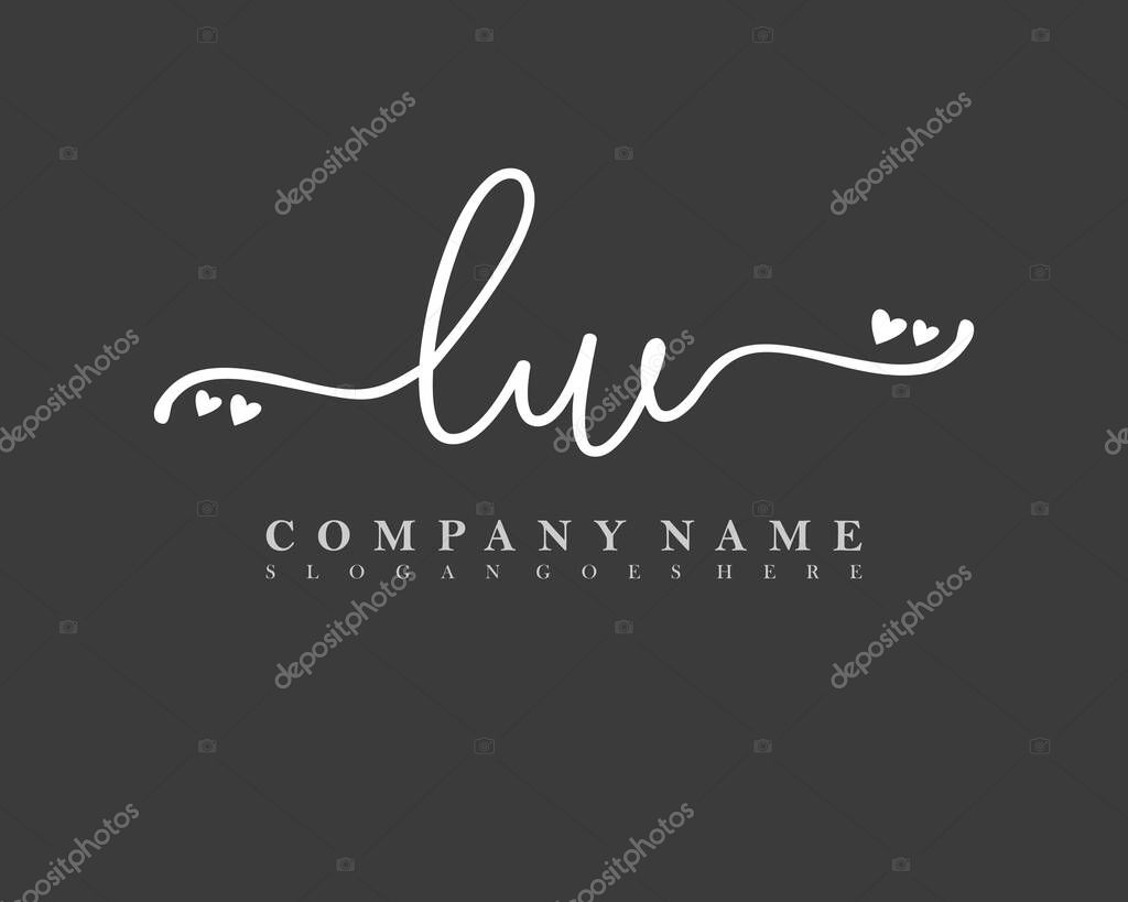 Initial LW handwriting feminin logo of initial signature, make up, wedding, fashion, with heart