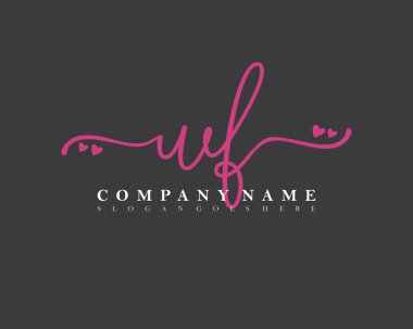 İlk imzalı WF el yazısı kadın logosu, makyaj, düğün, moda, kalple