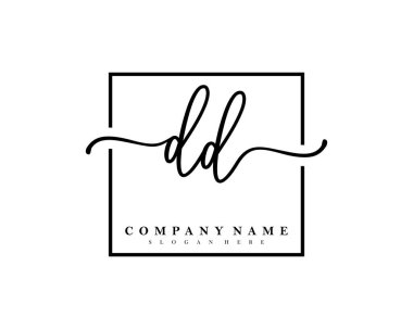 İlk imzalı DD el yazısı logosu, makyaj, düğün, moda, kare çerçeveli. 