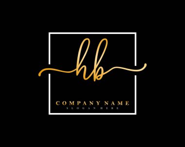 İlk imzalı HB el yazısı logosu, makyaj, düğün, moda, kare çerçeveli. 