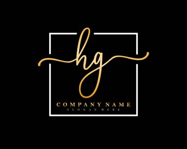 İlk imzalı HG el yazısı logosu, makyaj, düğün, moda, kare çerçeveli. 