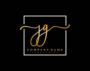 İlk imzalı JG el yazısı logosu, makyaj, düğün, moda, kare çerçeveli. 