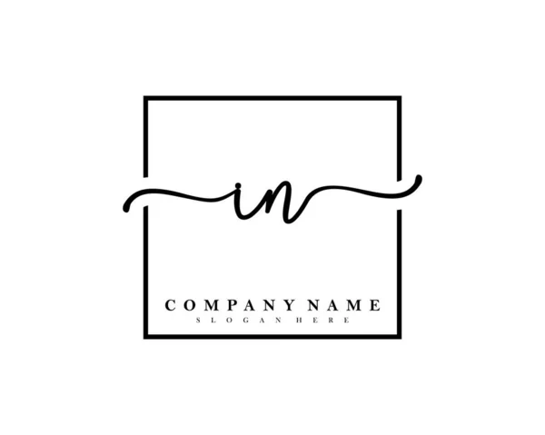 Logo Iniziale Calligrafia Firma Iniziale Trucco Matrimonio Moda Cornice Quadrata — Vettoriale Stock