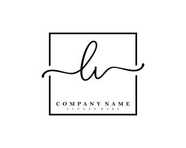 İlk imzalı LI el yazısı logosu, makyaj, düğün, moda, kare çerçeveli. 