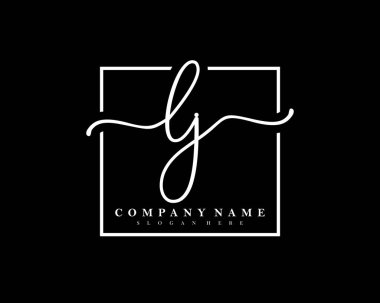 İlk imzalı LJ el yazısı logosu, makyaj, düğün, moda, kare çerçeveli. 