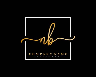 İlk imzalı NB el yazısı logosu, makyaj, düğün, moda, kare çerçeveli. 