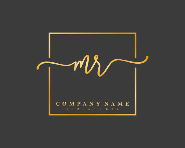 Logo Iniziale Scrittura Firma Iniziale Trucco Matrimonio Moda Cornice Quadrata — Vettoriale Stock