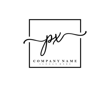 İlk imzalı PX el yazısı logosu, makyaj, düğün, moda, kare çerçeveli. 