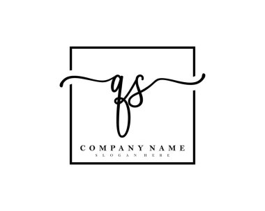 İlk imzalı QS el yazısı logosu, makyaj, düğün, moda, kare çerçeveli. 
