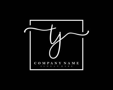 İlk imzalı TJ el yazısı logosu, makyaj, düğün, moda, kare çerçeveli. 