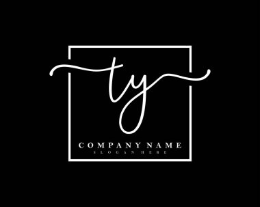 İlk imzalı TY el yazısı logosu, makyaj, düğün, moda, kare çerçeveli. 