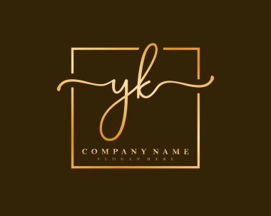 İlk imzalı YK el yazısı logosu, makyaj, düğün, moda, kare çerçeveli. 