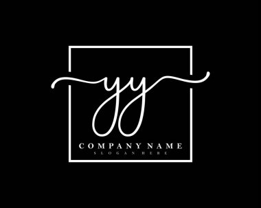 İlk imzalı YY el yazısı logosu, makyaj, düğün, moda, kare çerçeveli. 