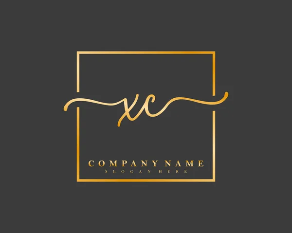 Iniziale Calligrafia Logo Firma Iniziale Trucco Matrimonio Moda Cornice Quadrata — Vettoriale Stock