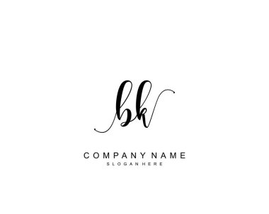 Başlangıçta BK güzellik monogramı ve zarif logo tasarımı, ilk imzadan oluşan el yazısı logosu, düğün, moda, çiçek ve yaratıcı şablona sahip botanik..