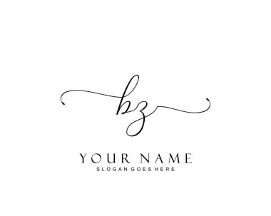 Başlangıçta BZ güzellik monogramı ve zarif logo tasarımı, ilk imzadan oluşan el yazısı logosu, düğün, moda, çiçekli ve yaratıcı şablona sahip botanik.
