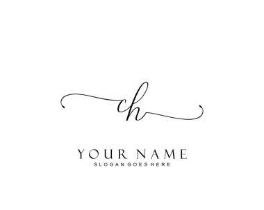 Başlangıçta CH güzellik monogramı ve zarif logo tasarımı, ilk imzadan oluşan el yazısı logosu, düğün, moda, çiçek ve yaratıcı şablona sahip botanik..