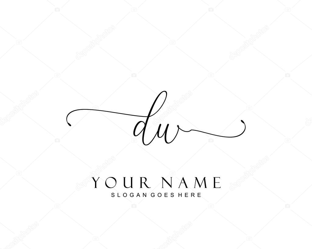 Initial DW beauty monogram and elegant logo design, handwriting logo of initial signature, wedding, fashion, floral and botanical with creative template.