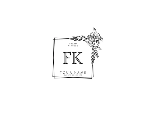 Fk的初始美感图案和典雅的标志设计 笔迹标志的初始签名 花卉和植物与创意模板 — 图库矢量图片