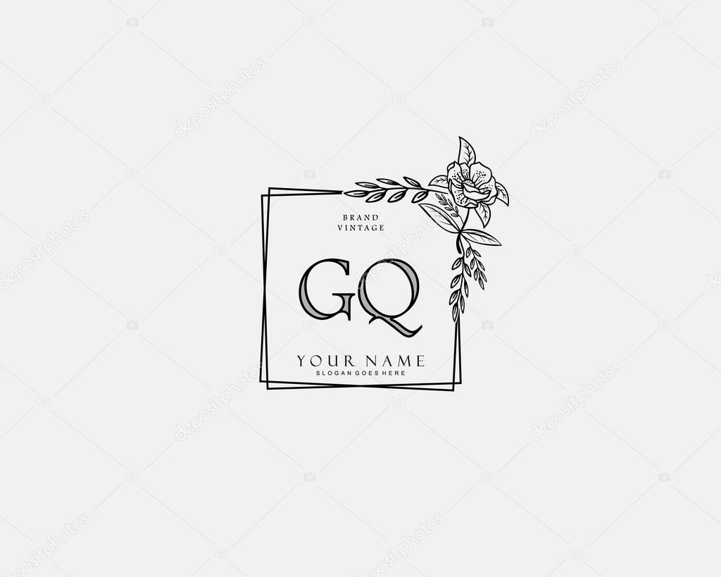 Initial GQ beauty monogram and elegant logo design, handwriting logo of initial signature, wedding, fashion, floral and botanical with creative template.