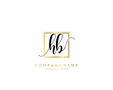 Başlangıçta HB güzellik monogramı ve zarif logo tasarımı, ilk imzadan oluşan el yazısı logosu, düğün, moda, çiçekli ve yaratıcı şablona sahip botanik.
