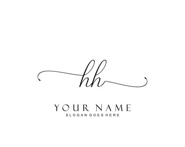 Başlangıçta HH güzellik monogramı ve zarif logo tasarımı, ilk imzadan oluşan el yazısı logosu, düğün, moda, çiçekli ve yaratıcı şablona sahip botanik.