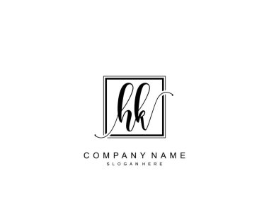 Başlangıçta Hong Kong güzellik monogramı ve zarif logo tasarımı, ilk imzadan oluşan el yazısı logosu, düğün, moda, çiçekli ve yaratıcı şablona sahip botanik.