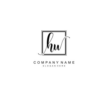 Başlangıçta HU güzellik monogramı ve zarif logo tasarımı, ilk imzadan oluşan el yazısı logosu, düğün, moda, çiçekli ve yaratıcı şablona sahip botanik.
