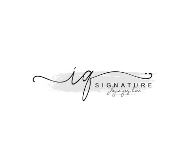 Başlangıçta IQ güzellik monogramı ve zarif logo tasarımı, ilk imzadan oluşan el yazısı logosu, düğün, moda, çiçekli ve yaratıcı şablona sahip botanik.