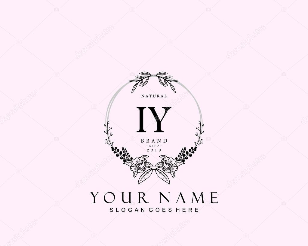 Initial IY beauty monogram and elegant logo design, handwriting logo of initial signature, wedding, fashion, floral and botanical with creative template.