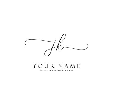 Başlangıçta JK güzellik monogramı ve zarif logo tasarımı, ilk imzadan oluşan el yazısı logosu, düğün, moda, çiçekli ve yaratıcı şablona sahip botanik.