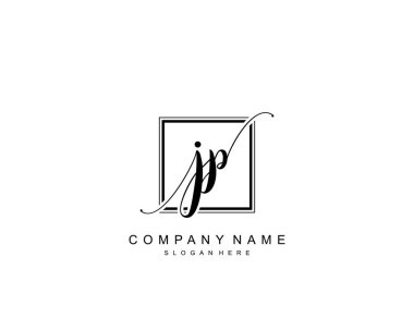 Başlangıçta JP güzellik monogramı ve zarif logo tasarımı, ilk imzadan oluşan el yazısı logosu, düğün, moda, çiçekli ve yaratıcı şablona sahip botanik.