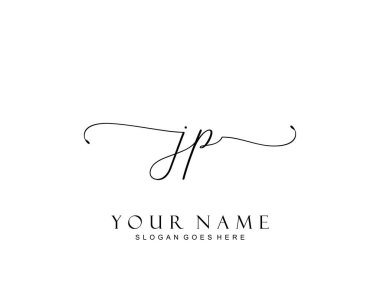 Başlangıçta JP güzellik monogramı ve zarif logo tasarımı, ilk imzadan oluşan el yazısı logosu, düğün, moda, çiçekli ve yaratıcı şablona sahip botanik.