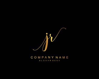 Başlangıçta JR güzellik monogramı ve zarif logo tasarımı, ilk imzadan oluşan el yazısı logosu, düğün, moda, çiçekli ve yaratıcı şablona sahip botanik.