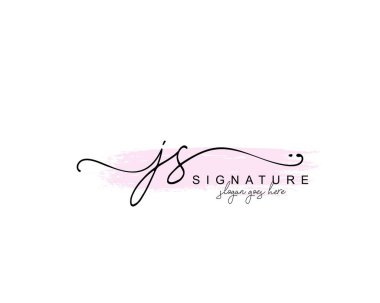 Başlangıçta JS güzellik monogramı ve zarif logo tasarımı, ilk imzadan oluşan el yazısı logosu, düğün, moda, çiçekli ve yaratıcı şablona sahip botanik.