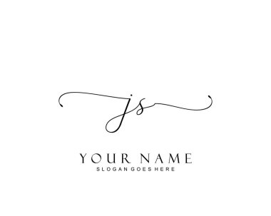 Başlangıçta JS güzellik monogramı ve zarif logo tasarımı, ilk imzadan oluşan el yazısı logosu, düğün, moda, çiçekli ve yaratıcı şablona sahip botanik.