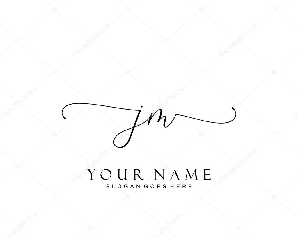 Initial JM beauty monogram and elegant logo design, handwriting logo of initial signature, wedding, fashion, floral and botanical with creative template.