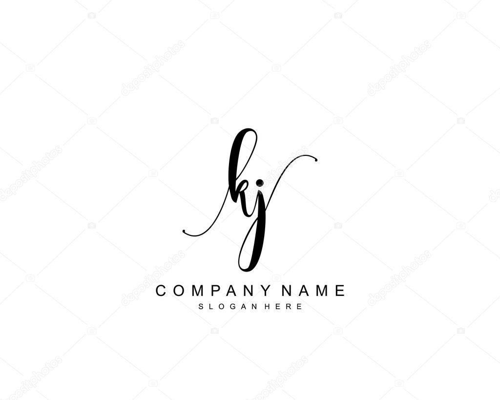 Initial KJ beauty monogram and elegant logo design, handwriting logo of initial signature, wedding, fashion, floral and botanical with creative template.