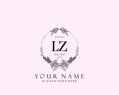 Başlangıçta LZ güzellik monogramı ve zarif logo tasarımı, ilk imzadan oluşan el yazısı logosu, düğün, moda, çiçekli ve yaratıcı şablona sahip botanik.