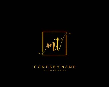 Başlangıçta MT güzellik monogramı ve zarif logo tasarımı, ilk imzadan oluşan el yazısı logosu, düğün, moda, çiçekli ve yaratıcı şablona sahip botanik.