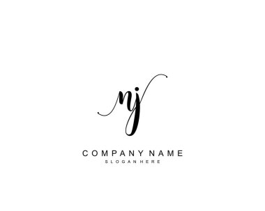 Başlangıçta NJ güzellik monogramı ve zarif logo tasarımı, ilk imzadan oluşan el yazısı logosu, düğün, moda, çiçekli ve yaratıcı şablona sahip botanik.