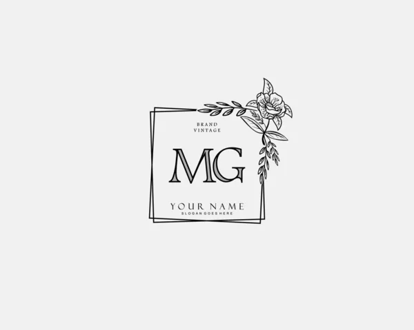 最初的Mg美感图案和典雅的标志设计 笔迹标志的初始签名 花卉和植物与创意模板 — 图库矢量图片
