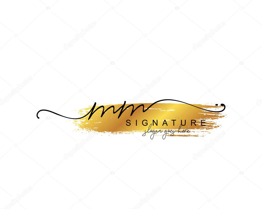 Initial MM beauty monogram and elegant logo design, handwriting logo of initial signature, wedding, fashion, floral and botanical with creative template.