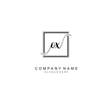 Başlangıçta OX güzellik monogramı ve zarif logo tasarımı, ilk imzadan oluşan el yazısı logosu, düğün, moda, çiçek ve yaratıcı şablona sahip botanik..