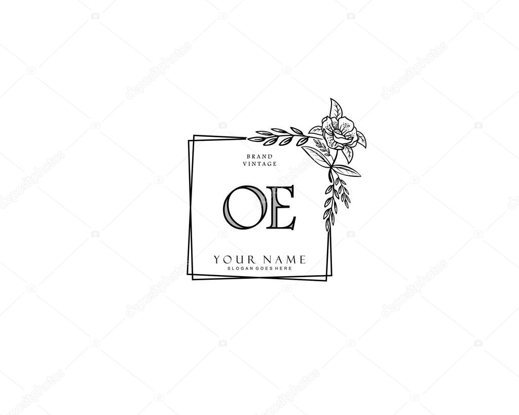 Initial OE beauty monogram and elegant logo design, handwriting logo of initial signature, wedding, fashion, floral and botanical with creative template.