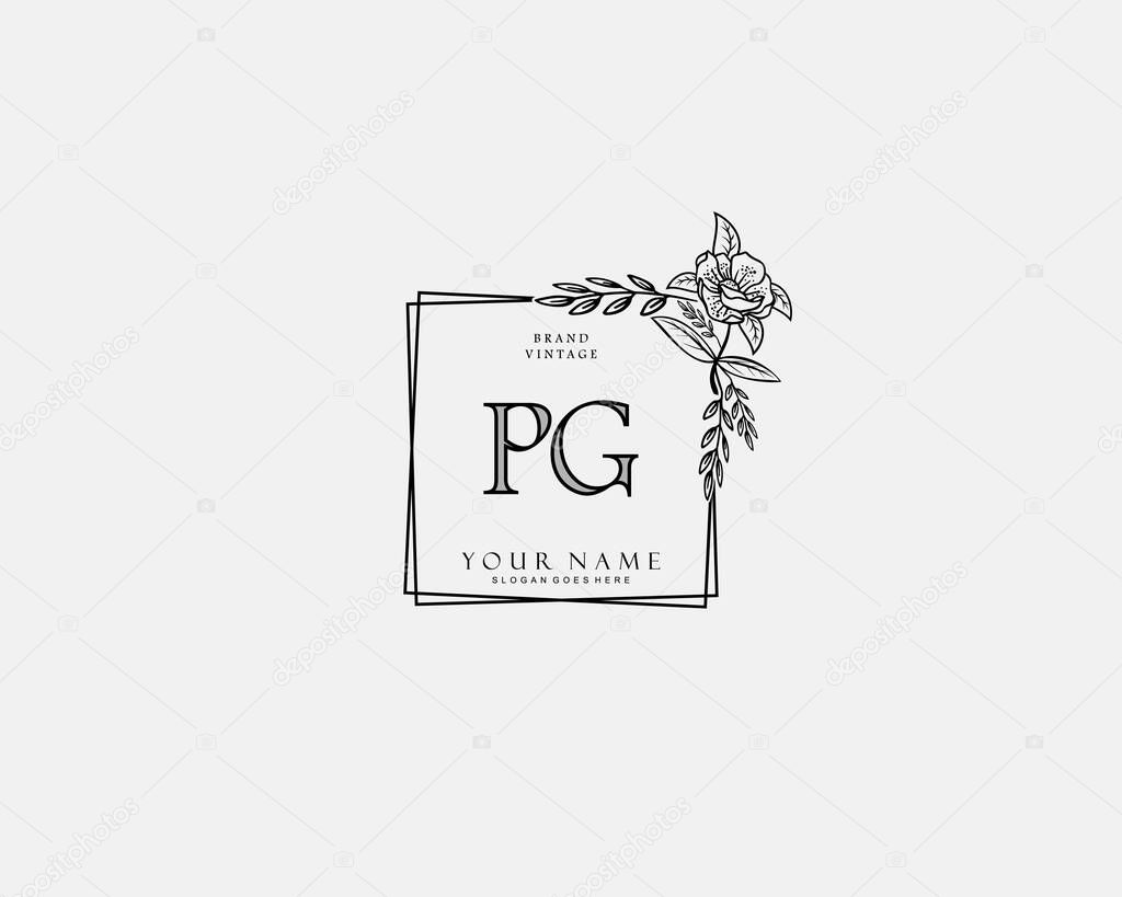 Initial PG beauty monogram and elegant logo design, handwriting logo of initial signature, wedding, fashion, floral and botanical with creative template.