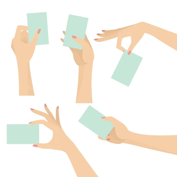 Κομψή Γυναίκα Χέρια Κρατώντας Κενό Κάρτα Διάνυσμα Που — Διανυσματικό Αρχείο