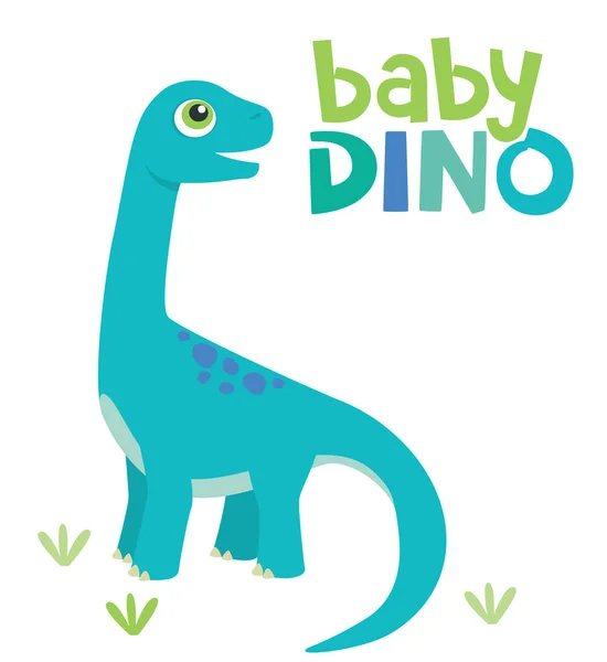 Χαριτωμένο Μικρό Μωρό Βροντόσαυρος Δεινόσαυρος Μωρό Dino Κείμενο Απομονώνονται Λευκό — Διανυσματικό Αρχείο