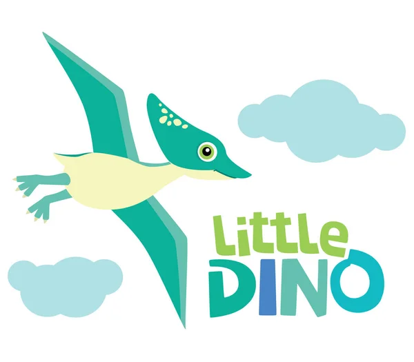 Χαριτωμένο Μικρό Μωρό Pterodactyl Δεινόσαυρος Που Φέρουν Little Dino Γράμματα — Διανυσματικό Αρχείο